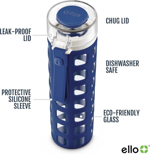Ello Syndicate 20oz Reusable Glass Water Bottle with One-Touch Leak Proof Flip Lid - Image 3