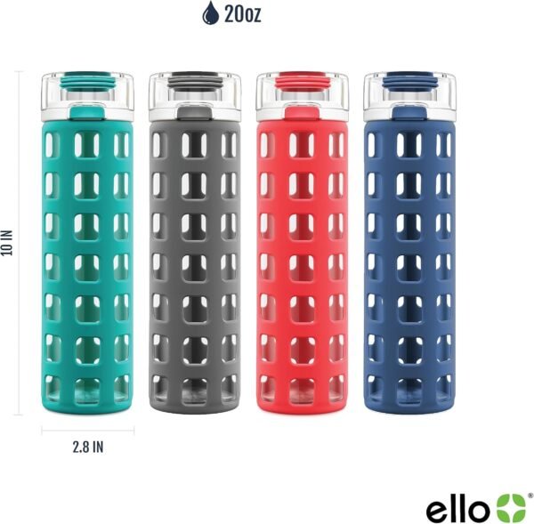 Ello Syndicate 20oz Reusable Glass Water Bottle with One-Touch Leak Proof Flip Lid - Image 2